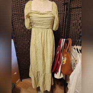 Chic Long Puff Sleeve Sage Dress